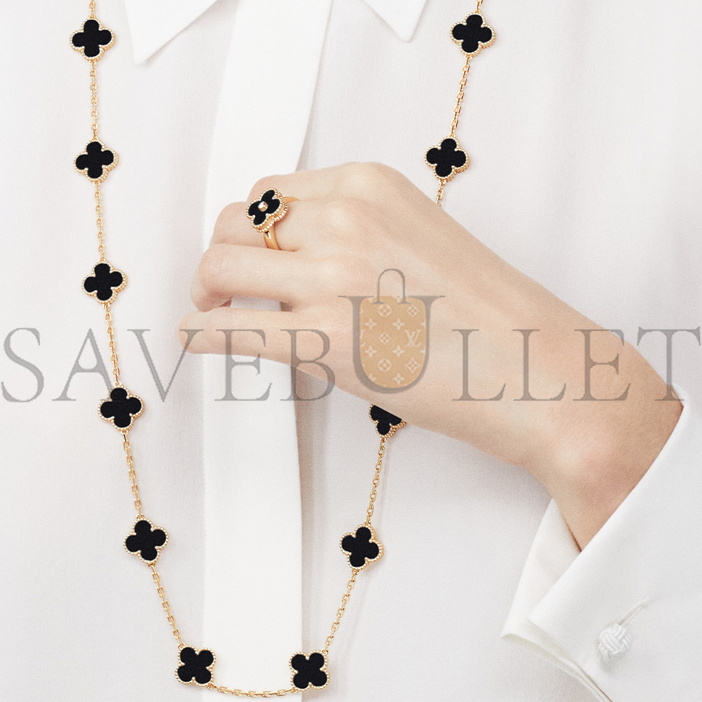 VAN CLEEF ARPELS VINTAGE ALHAMBRA LONG NECKLACE, 20 MOTIFS - YELLOW GOLD, ONYX  VCARA43100